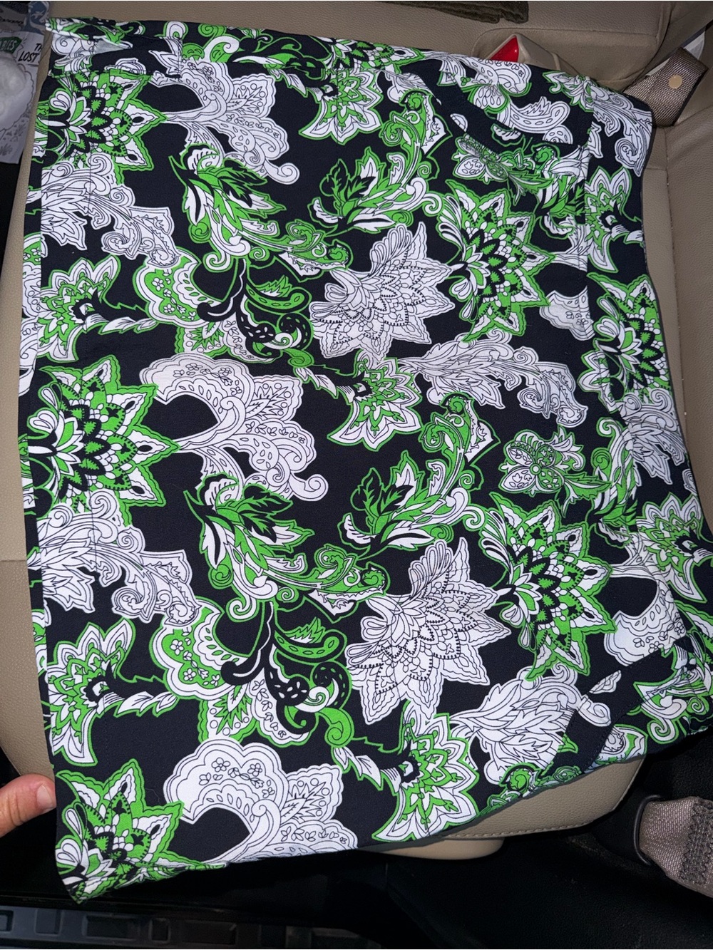 crown & ivy Black Paisley Skirt with White and Bright Green Print